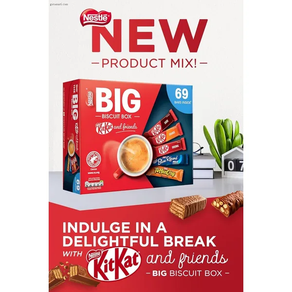 【New User Only】Nestlé Kitkat and Friends Big Biscuit Box | 69 x Chocolate Biscuit Bars – KitKat, Blue Riband, Toffee Crisp | Bulk Chocolate Box 1.357kg X2 boxes