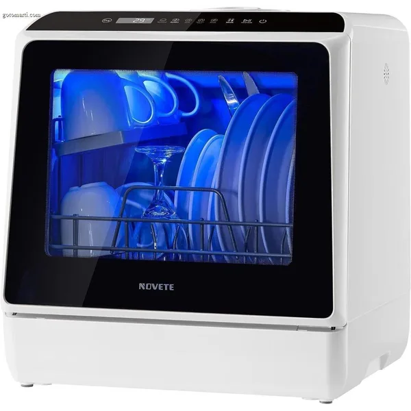 NOVETE Portable Countertop Dishwashers. Compact Dishwashers with 5L Built-in Water Tank & Inlet Hose. 5 Washing Programs. Baby Care. Air-Dry Function and LED Light for Small Apartments