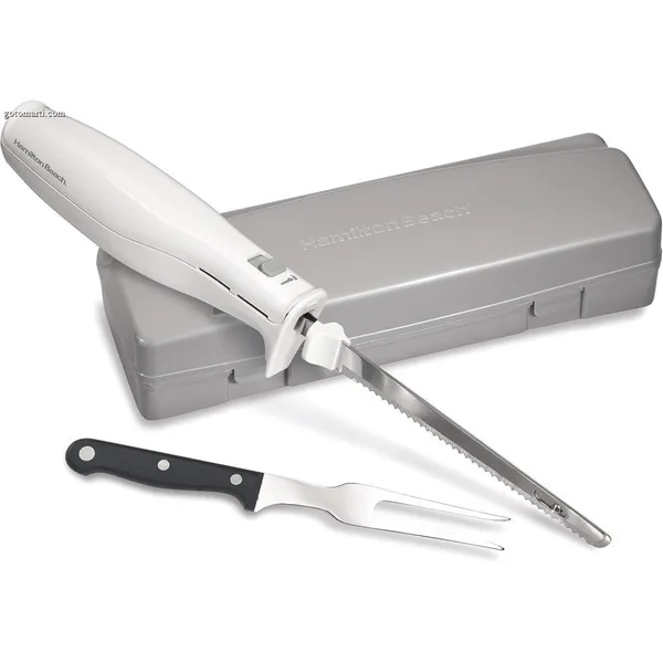 Hamilton Beach Electric Knife Set for Carving Meats. Poultry. Bread. Crafting Foam & More. Reciprocating Serrated Stainless Steel Blades. Ergonomic Design Storage Case + Fork Included. 5Ft Cord. White
