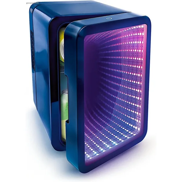 So Chill Mini Fridge Infinity Effect. Gamers. Students. Home/Car trips/Hangouts + More. USB Powered. Stickers Included. 4L/6 Cans. Mirror Infinity Effect Door