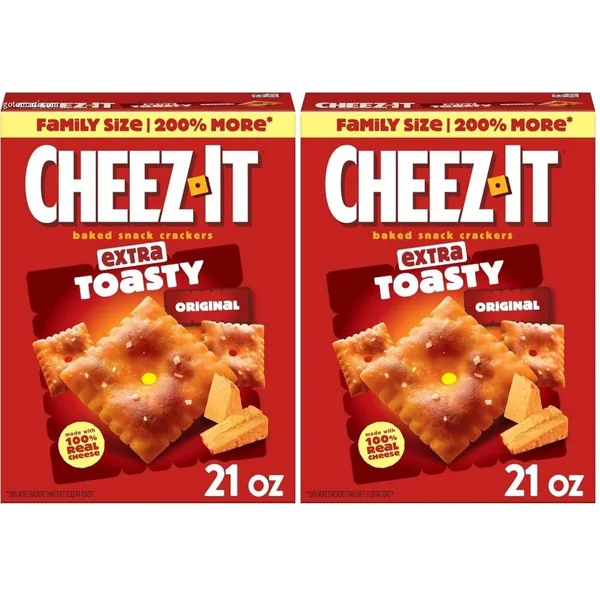 Cheez-It Cheese Crackers. Baked Snack Crackers. Lunch Snacks. Family Size. Extra Toasty. 21oz Box (1 Box) (Pack of 2)