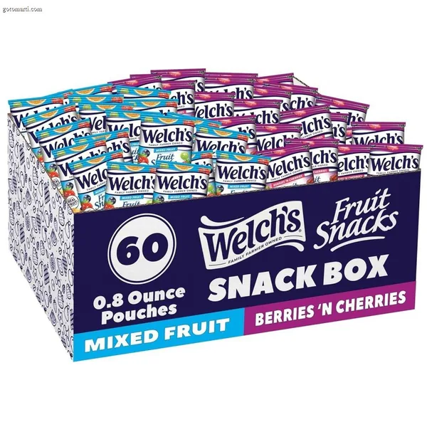 Welch’s Fruit Snacks. Mixed Fruit & Berries ‘N Cherries Variety Pack. Great for School Lunches. Bulk Pack. Halloween Treats. Individual Single Serve Bags. 0.8 oz (Pack of 60)