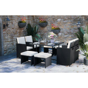 BIRCHTREE 4PCS Garden Rattan Furniture Set Armchair Sofa Glass Coffee Table Patio RFS02 Grey